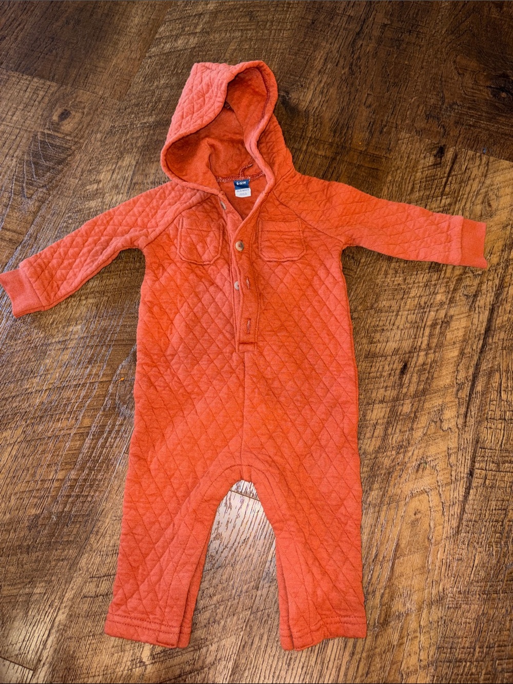 Old Navy Orange Quilted Hooded Baby One-Piece - Size 6-12 months